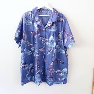 Vintage *rare* plus size butterfly shortsleeved button up shirt size 3X-4X